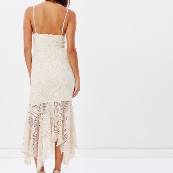 Shona Joy Cream Lace Handkerchief Hemline Midi Length Sleeveless Dress Size US8 - Picture 7 of 15